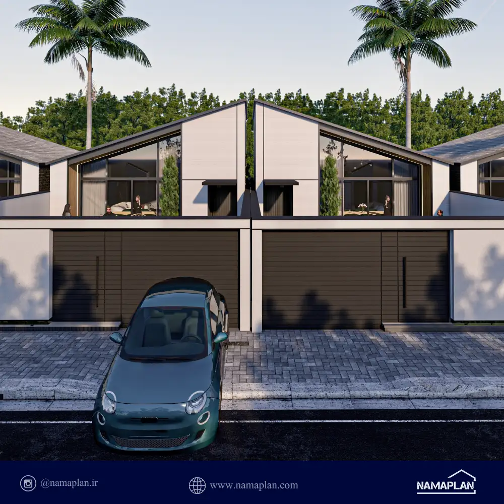 طراحی ویلا فلت 80 متری تیپ شهرکی با سقف شیبدار | شهرک ویلایی